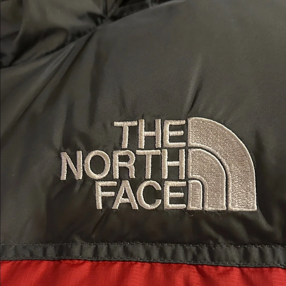 The North Face Men's Nupste Large Black and Red Hooded Puffer Vest